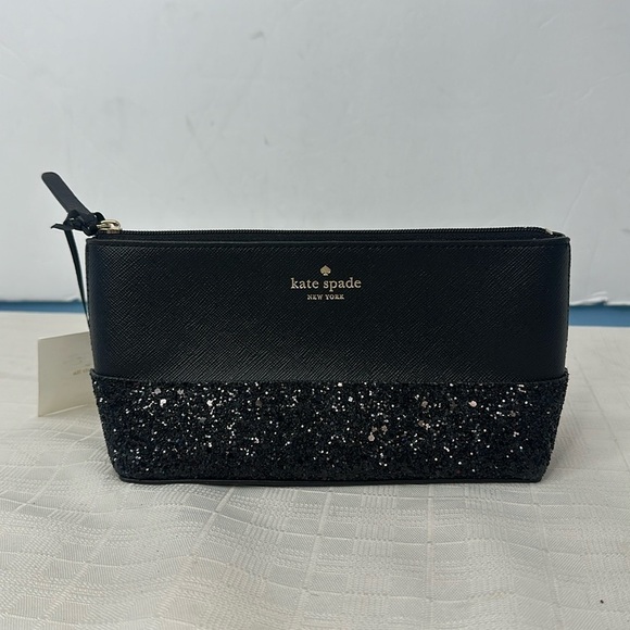 KATE SPADE New York Greta Court Glitter Cosmetic Bag BLACK NEW - Picture 1 of 11